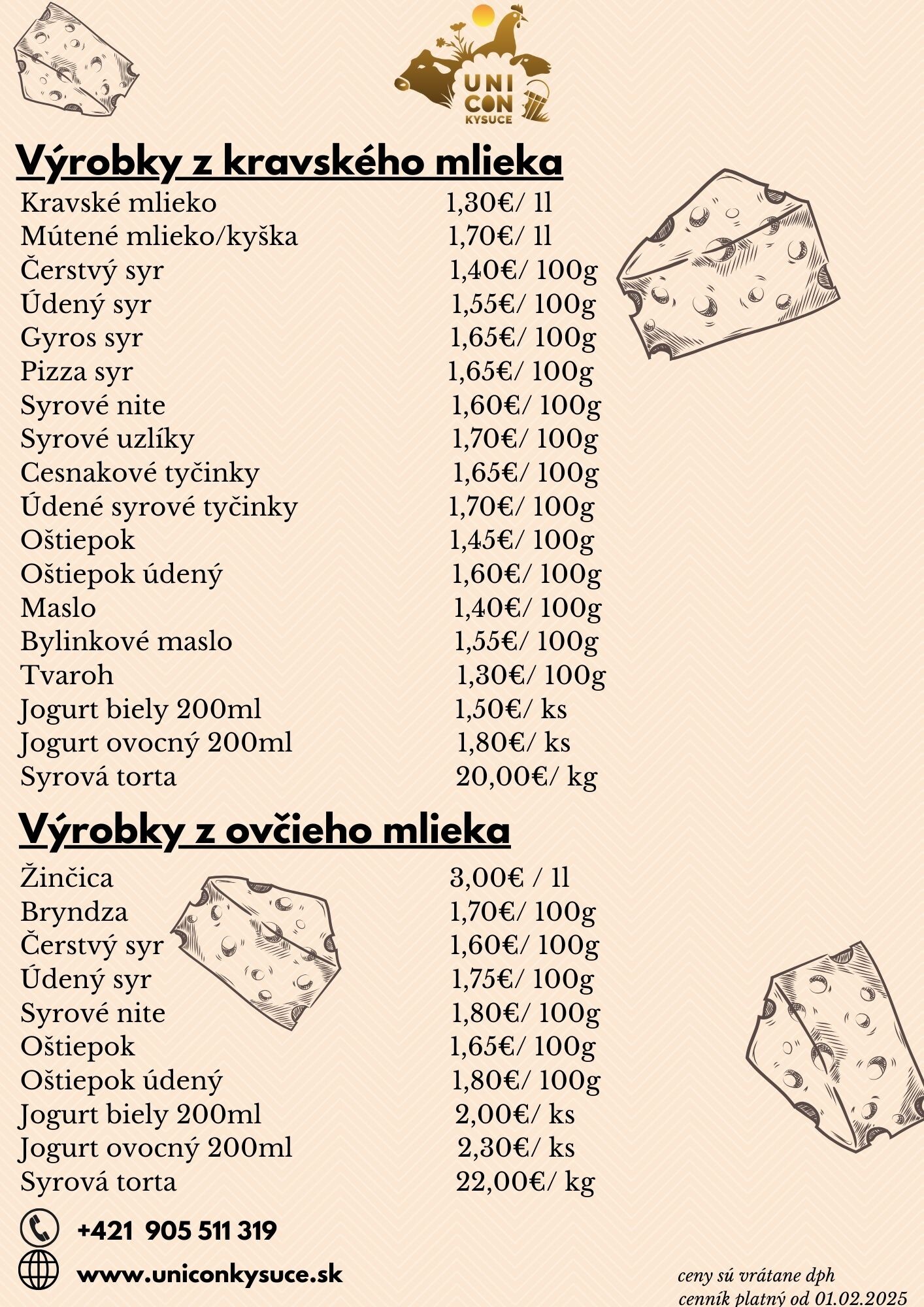 Cenník syrových výrobkov 1